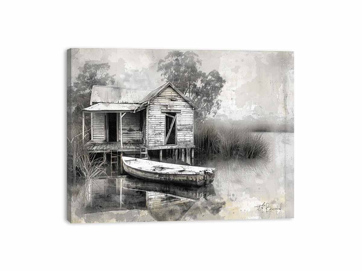 Fishing Shack Black white Photography Art print