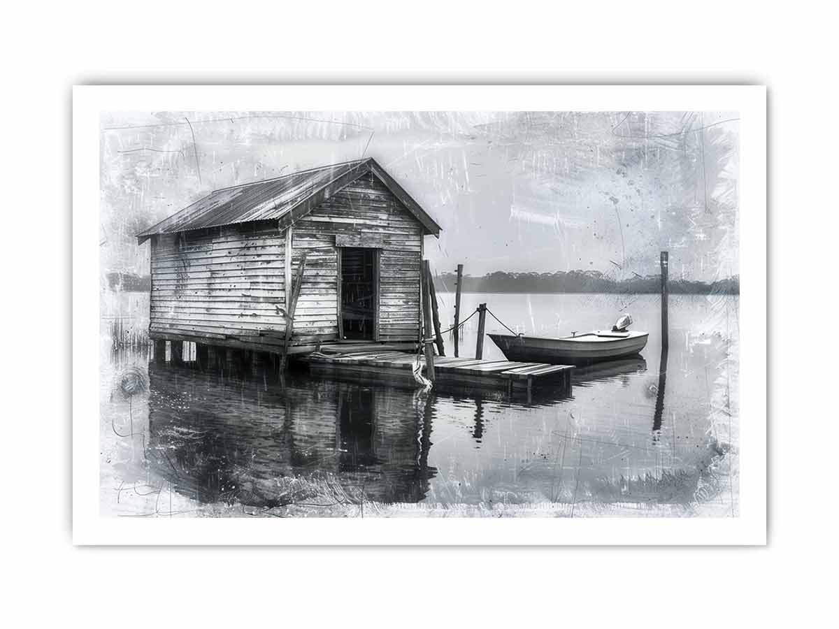 Fishing Shack  balck & white  Canvas Art Print