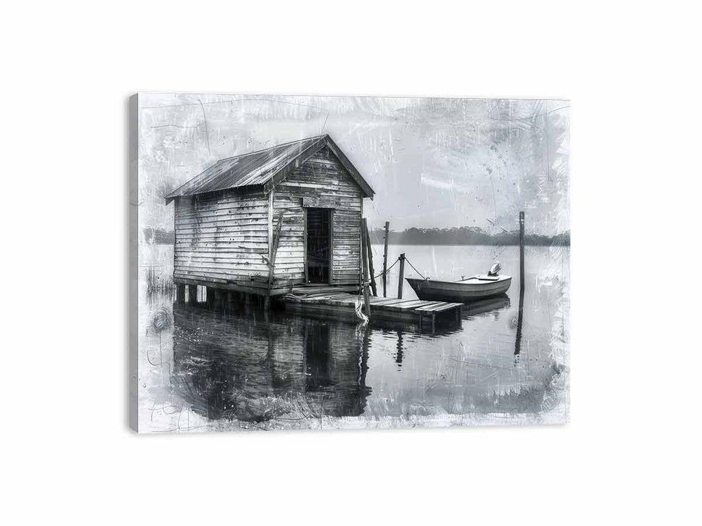 Fishing Shack  balck & white  Canvas Art Print
