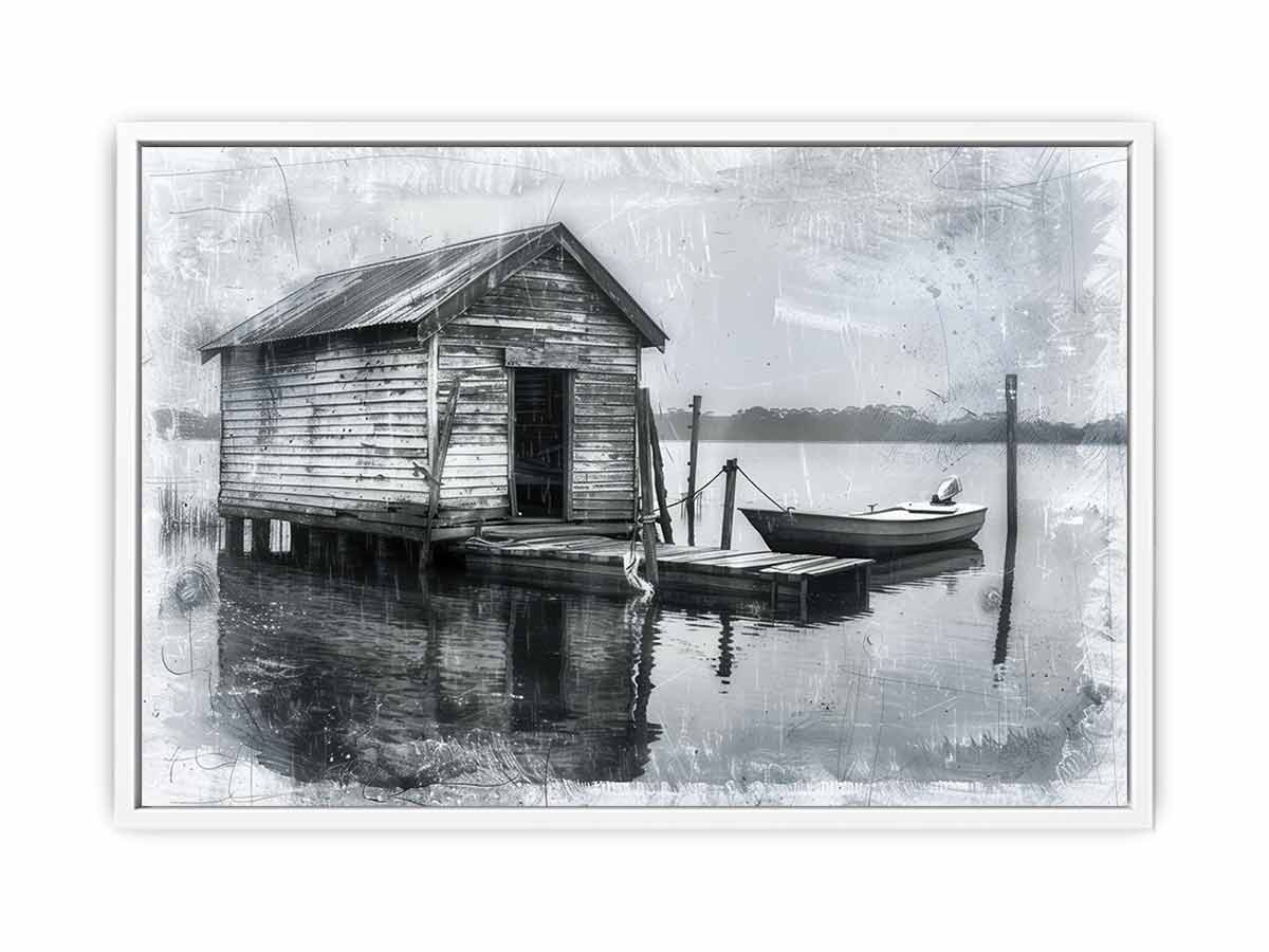 Fishing Shack  balck & white  Canvas Art Print